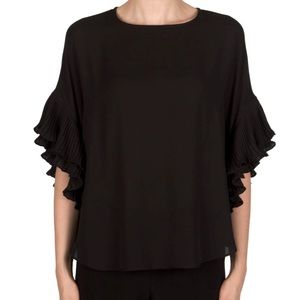Joseph Ribkoff Ruffle Sleeve Boxy Crop Blouse Style 181292 Black Size 10